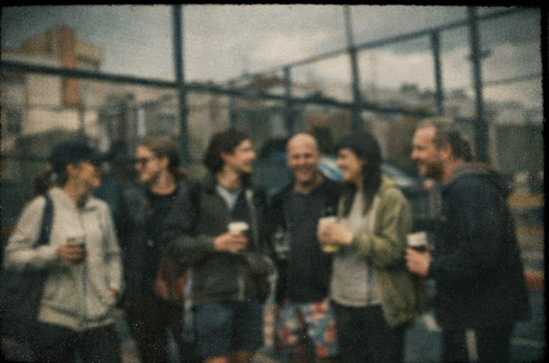 Group running together along a river in daylight